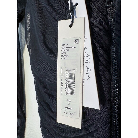 Alice & Olivia Black Mesh Midi Dress Women’s Size 2 Ruched Body-con Off Shoulder - Picture 8 of 9